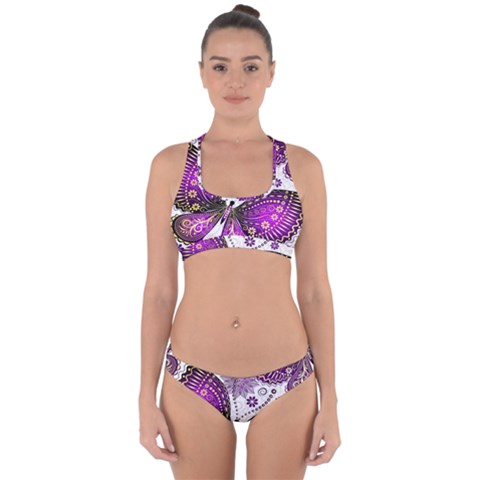 Purple Butterflies, Abstract, Floral, Flowers Cross Back Hipster Bikini Set from ArtsNow.com