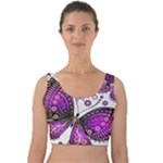 Purple Butterflies, Abstract, Floral, Flowers Velvet Crop Top