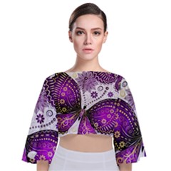 Tie Back Butterfly Sleeve Chiffon Top 