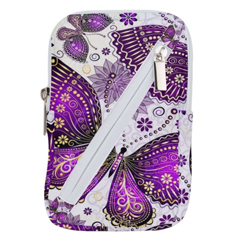 Purple Butterflies, Abstract, Floral, Flowers Belt Pouch Bag (Small) from ArtsNow.com