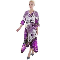 Quarter Sleeve Wrap Front Maxi Dress 