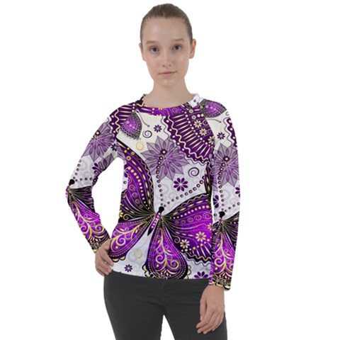 Purple Butterflies, Abstract, Floral, Flowers Women s Long Sleeve Raglan T