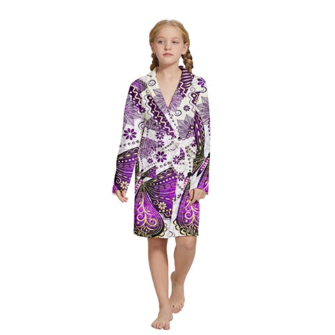 Purple Butterflies, Abstract, Floral, Flowers Kids  Long Sleeve Velvet Lounge Robe from ArtsNow.com