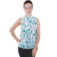 Mock Neck Chiffon Sleeveless Top 