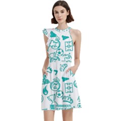 Cocktail Party Halter Sleeveless Dress With Pockets 