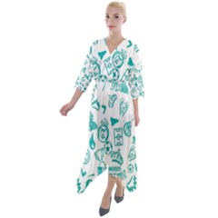 Quarter Sleeve Wrap Front Maxi Dress 