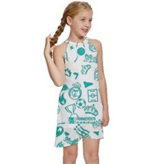 Kids  Halter Collar Waist Tie Chiffon Dress 