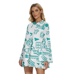 Round Neck Long Sleeve Bohemian Style Chiffon Mini Dress 