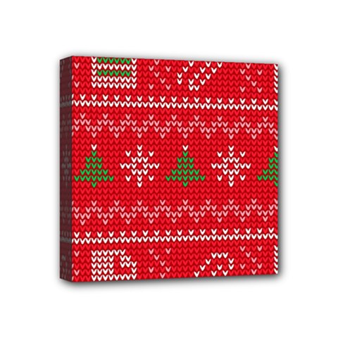 Red Christmas Pattern Xmas Decorations, Christmas Knitted Texture Mini Canvas 4  x 4  (Stretched) from ArtsNow.com