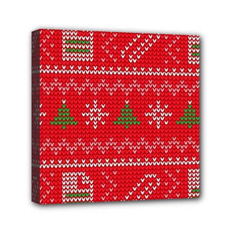 Red Christmas Pattern Xmas Decorations, Christmas Knitted Texture Mini Canvas 6  x 6  (Stretched) from ArtsNow.com