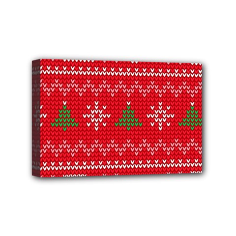 Red Christmas Pattern Xmas Decorations, Christmas Knitted Texture Mini Canvas 6  x 4  (Stretched) from ArtsNow.com