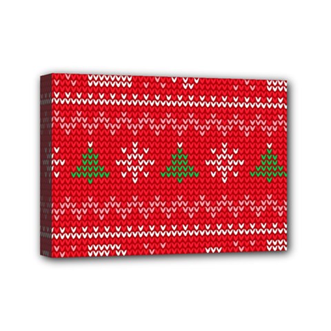 Red Christmas Pattern Xmas Decorations, Christmas Knitted Texture Mini Canvas 7  x 5  (Stretched) from ArtsNow.com