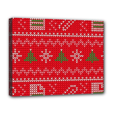 Red Christmas Pattern Xmas Decorations, Christmas Knitted Texture Canvas 14  x 11  (Stretched) from ArtsNow.com