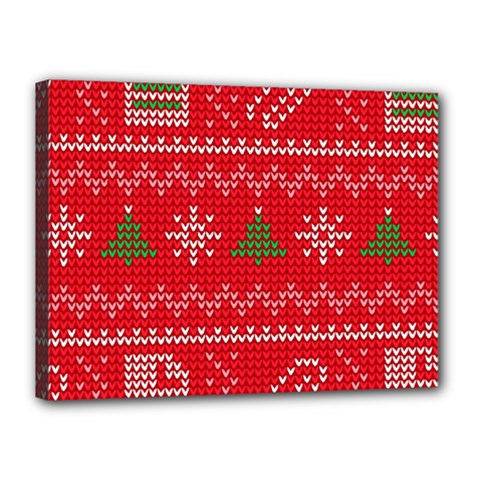 Red Christmas Pattern Xmas Decorations, Christmas Knitted Texture Canvas 16  x 12  (Stretched) from ArtsNow.com