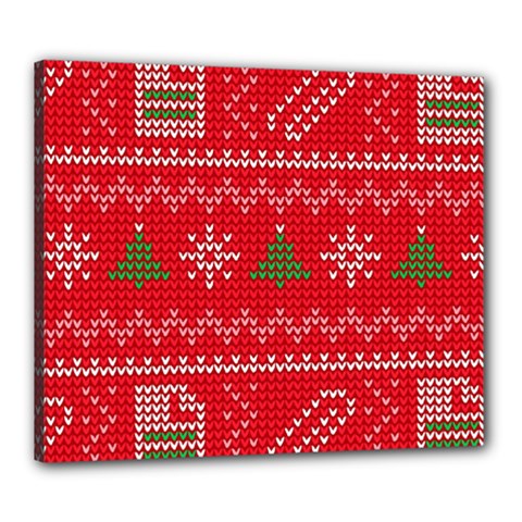 Red Christmas Pattern Xmas Decorations, Christmas Knitted Texture Canvas 24  x 20  (Stretched) from ArtsNow.com