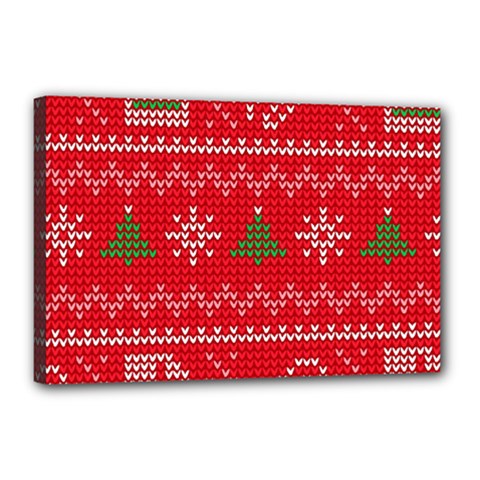 Red Christmas Pattern Xmas Decorations, Christmas Knitted Texture Canvas 18  x 12  (Stretched) from ArtsNow.com