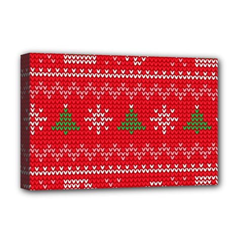 Red Christmas Pattern Xmas Decorations, Christmas Knitted Texture Deluxe Canvas 18  x 12  (Stretched) from ArtsNow.com