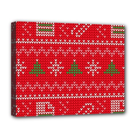 Red Christmas Pattern Xmas Decorations, Christmas Knitted Texture Deluxe Canvas 20  x 16  (Stretched) from ArtsNow.com