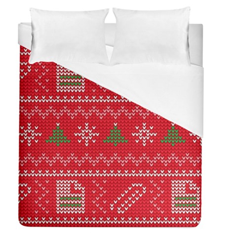 Red Christmas Pattern Xmas Decorations, Christmas Knitted Texture Duvet Cover (Queen Size) from ArtsNow.com