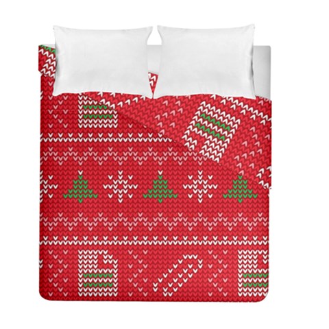 Red Christmas Pattern Xmas Decorations, Christmas Knitted Texture Duvet Cover Double Side (Full/ Double Size) from ArtsNow.com