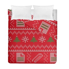 Red Christmas Pattern Xmas Decorations, Christmas Knitted Texture Duvet Cover Double Side (Full/ Double Size) from ArtsNow.com