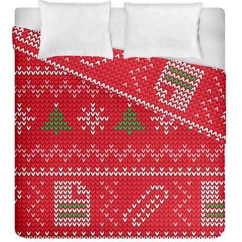 Red Christmas Pattern Xmas Decorations, Christmas Knitted Texture Duvet Cover Double Side (King Size) from ArtsNow.com