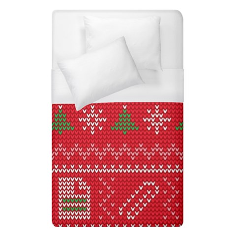 Red Christmas Pattern Xmas Decorations, Christmas Knitted Texture Duvet Cover (Single Size) from ArtsNow.com