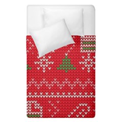 Red Christmas Pattern Xmas Decorations, Christmas Knitted Texture Duvet Cover Double Side (Single Size) from ArtsNow.com