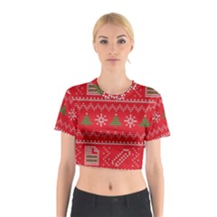 Red Christmas Pattern Xmas Decorations, Christmas Knitted Texture Cotton Crop Top from ArtsNow.com