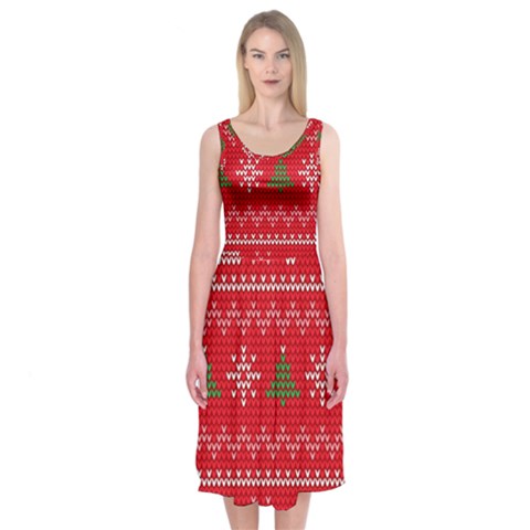 Red Christmas Pattern Xmas Decorations, Christmas Knitted Texture Midi Sleeveless Dress from ArtsNow.com