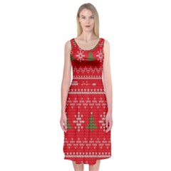 Red Christmas Pattern Xmas Decorations, Christmas Knitted Texture Midi Sleeveless Dress from ArtsNow.com