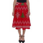 Red Christmas Pattern Xmas Decorations, Christmas Knitted Texture Perfect Length Midi Skirt