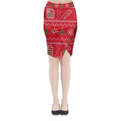 Red Christmas Pattern Xmas Decorations, Christmas Knitted Texture Midi Wrap Pencil Skirt from ArtsNow.com