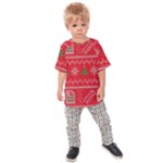 Red Christmas Pattern Xmas Decorations, Christmas Knitted Texture Kids  Raglan T-Shirt