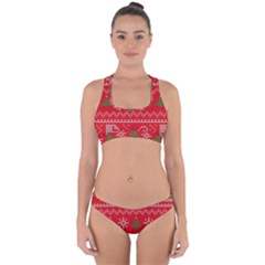 Red Christmas Pattern Xmas Decorations, Christmas Knitted Texture Cross Back Hipster Bikini Set from ArtsNow.com