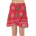 Red Christmas Pattern Xmas Decorations, Christmas Knitted Texture Wrap Front Skirt