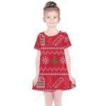 Red Christmas Pattern Xmas Decorations, Christmas Knitted Texture Kids  Simple Cotton Dress