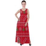 Red Christmas Pattern Xmas Decorations, Christmas Knitted Texture Empire Waist Velour Maxi Dress