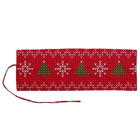 Red Christmas Pattern Xmas Decorations, Christmas Knitted Texture Roll Up Canvas Pencil Holder (M) from ArtsNow.com