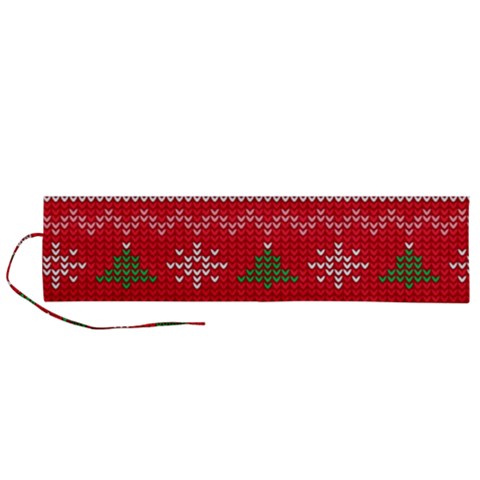 Red Christmas Pattern Xmas Decorations, Christmas Knitted Texture Roll Up Canvas Pencil Holder (L) from ArtsNow.com