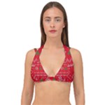 Red Christmas Pattern Xmas Decorations, Christmas Knitted Texture Double Strap Halter Bikini Top