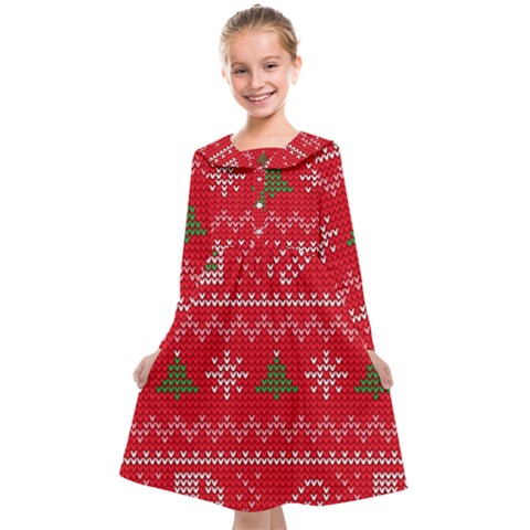 Red Christmas Pattern Xmas Decorations, Christmas Knitted Texture Kids  Midi Sailor Dress from ArtsNow.com