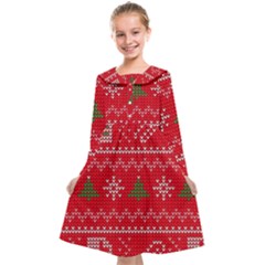 Red Christmas Pattern Xmas Decorations, Christmas Knitted Texture Kids  Midi Sailor Dress from ArtsNow.com