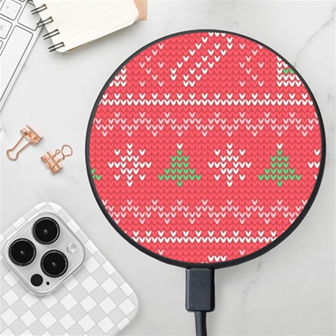 Red Christmas Pattern Xmas Decorations, Christmas Knitted Texture Wireless Fast Charger(Black) from ArtsNow.com