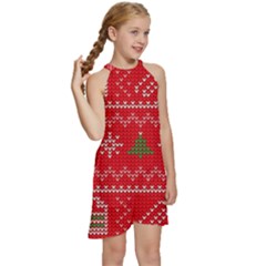 Kids  Halter Collar Waist Tie Chiffon Dress 