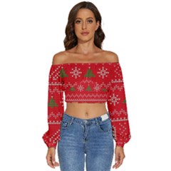 Long Sleeve Crinkled Weave Crop Top 