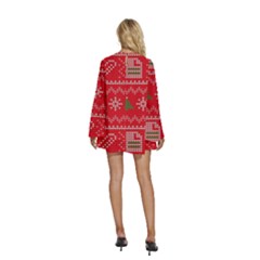 Round Neck Long Sleeve Bohemian Style Chiffon Mini Dress 