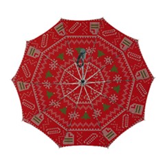 Red Christmas Pattern Xmas Decorations, Christmas Knitted Texture Automatic Folding Umbrella with Case (Large) from ArtsNow.com