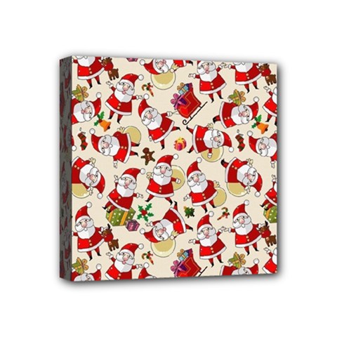 Santa Claus Patterns, Christmas Decorations Mini Canvas 4  x 4  (Stretched) from ArtsNow.com