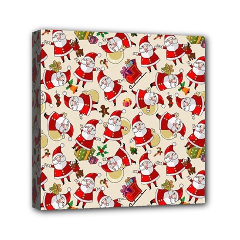 Santa Claus Patterns, Christmas Decorations Mini Canvas 6  x 6  (Stretched) from ArtsNow.com